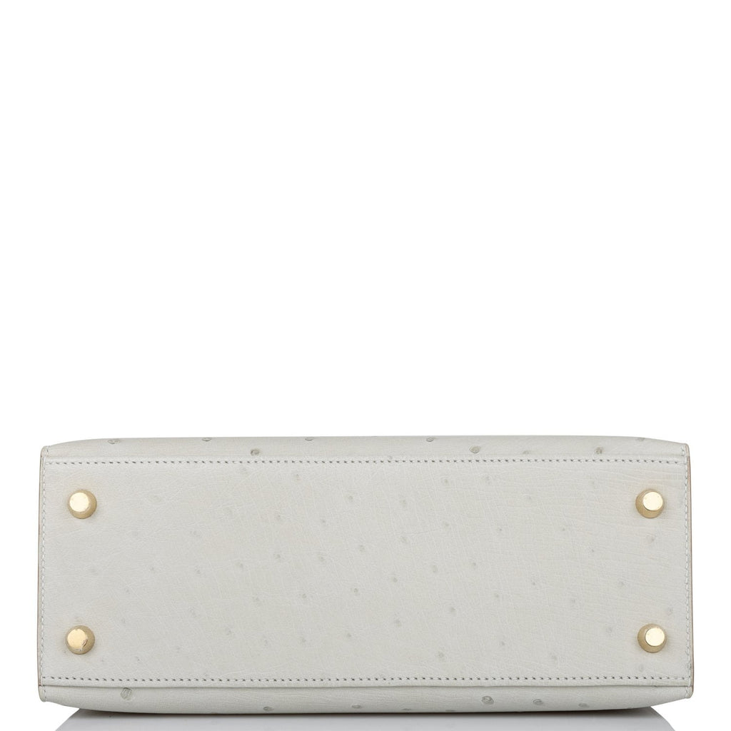 Hermes Kelly Sellier 25 Gris Perle Ostrich Gold Hardware