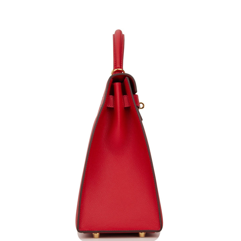 Hermes Kelly Sellier 32 Rouge Casaque Epsom Gold Hardware