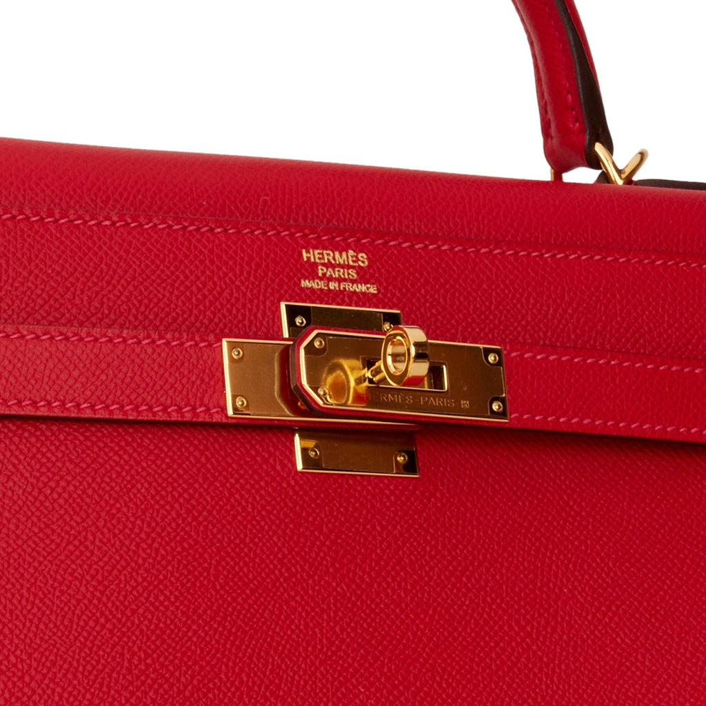 Hermes Kelly Sellier 32 Rouge Casaque Epsom Gold Hardware