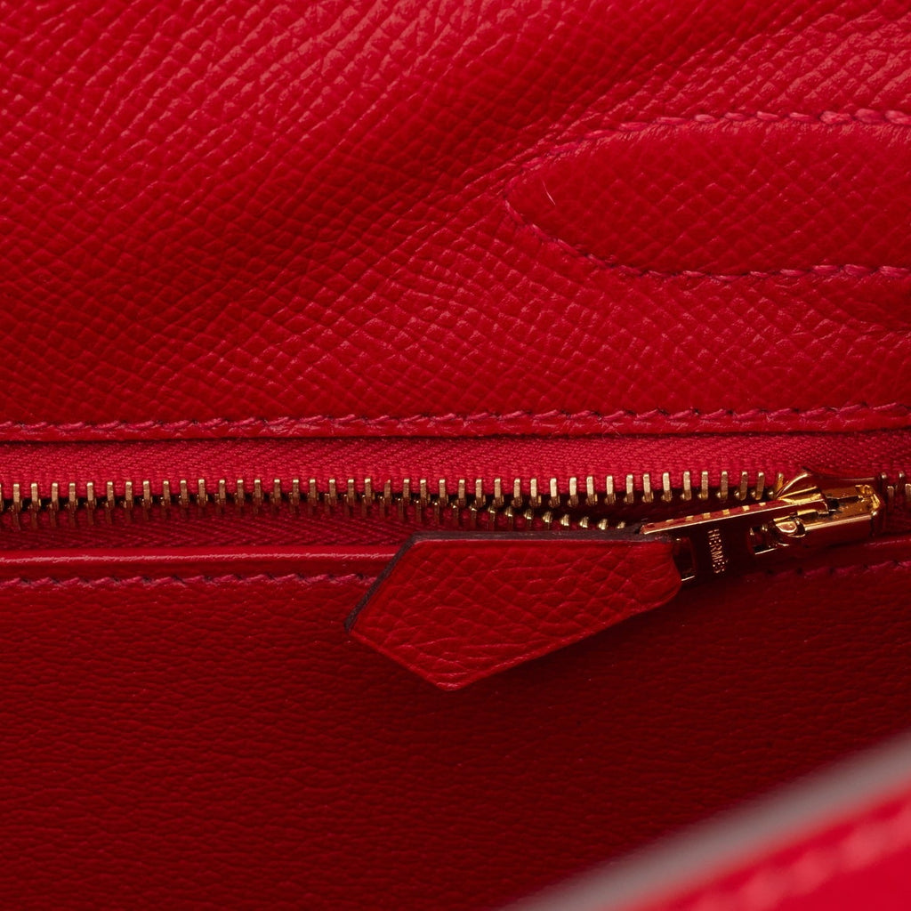 Hermes Kelly Sellier 32 Rouge Casaque Epsom Gold Hardware