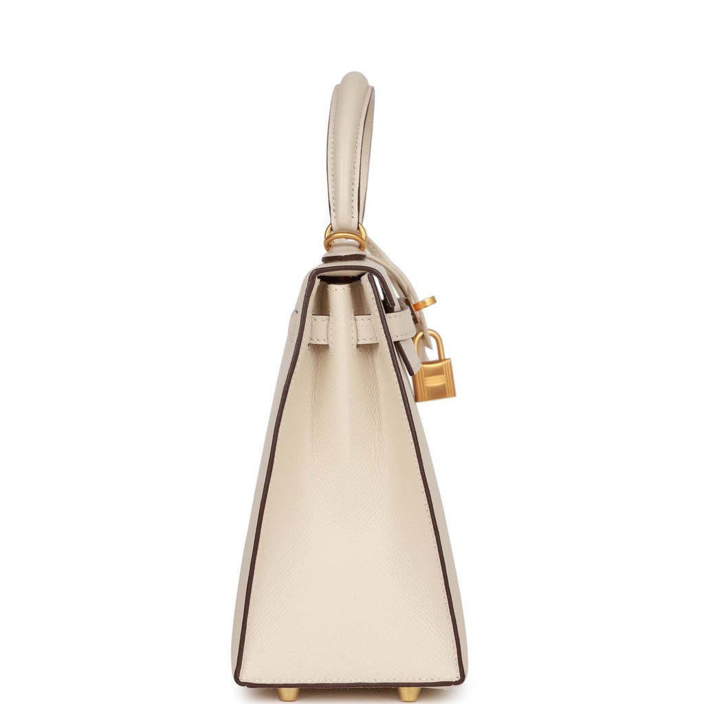 Hermes Special Order (HSS) Kelly Sellier 25 Craie Verso Epsom Brushed Gold Hardware