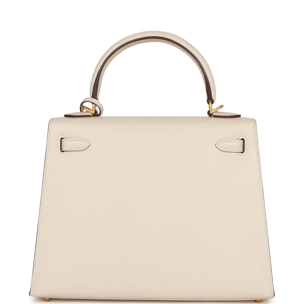 Hermes Special Order (HSS) Kelly Sellier 25 Craie Verso Epsom Brushed Gold Hardware