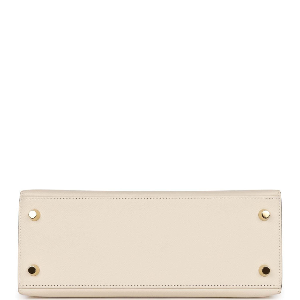 Hermes Special Order (HSS) Kelly Sellier 25 Craie Verso Epsom Brushed Gold Hardware