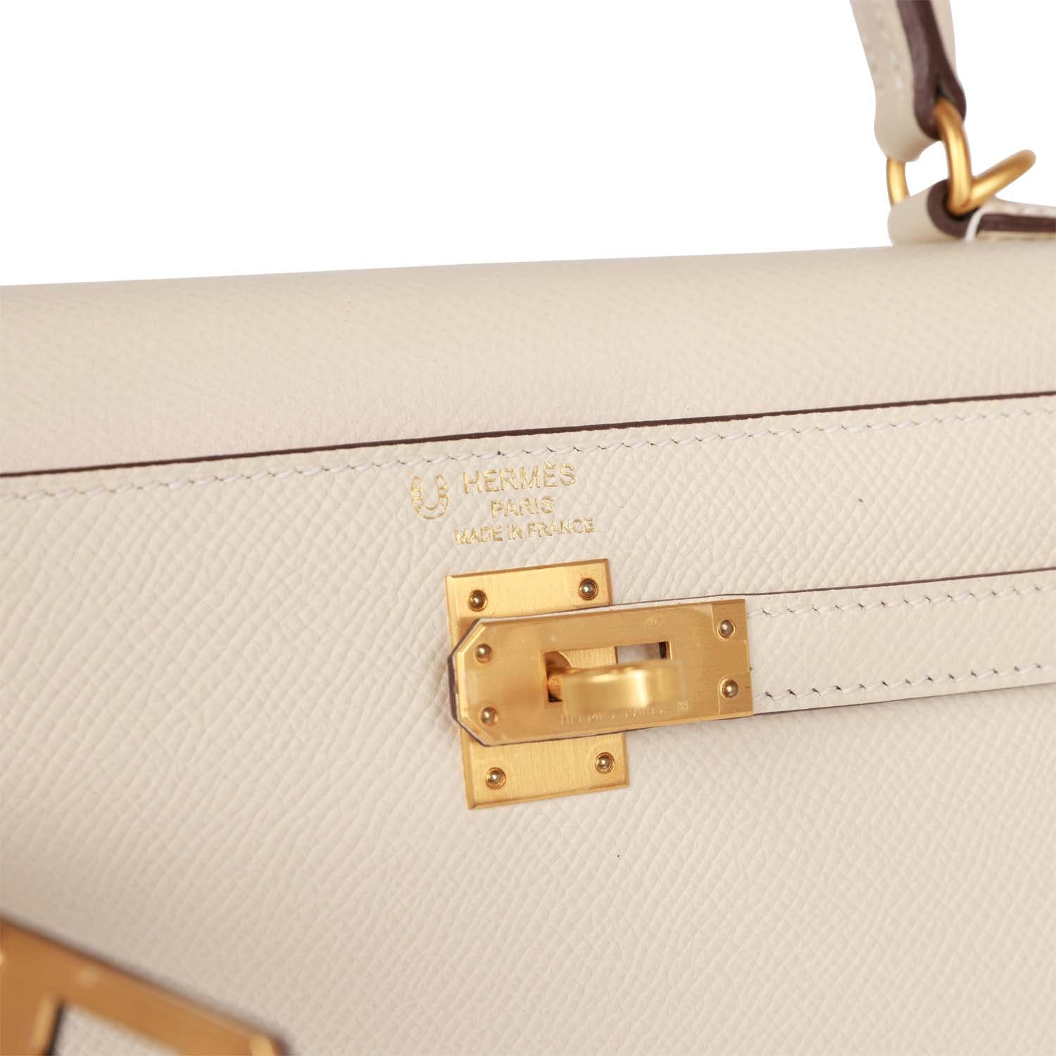 Hermes Special Order (HSS) Kelly Sellier 25 Craie Verso Epsom Brushed Gold Hardware