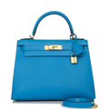 Hermes Kelly Sellier 28 Bleu Frida Epsom Gold Hardware
