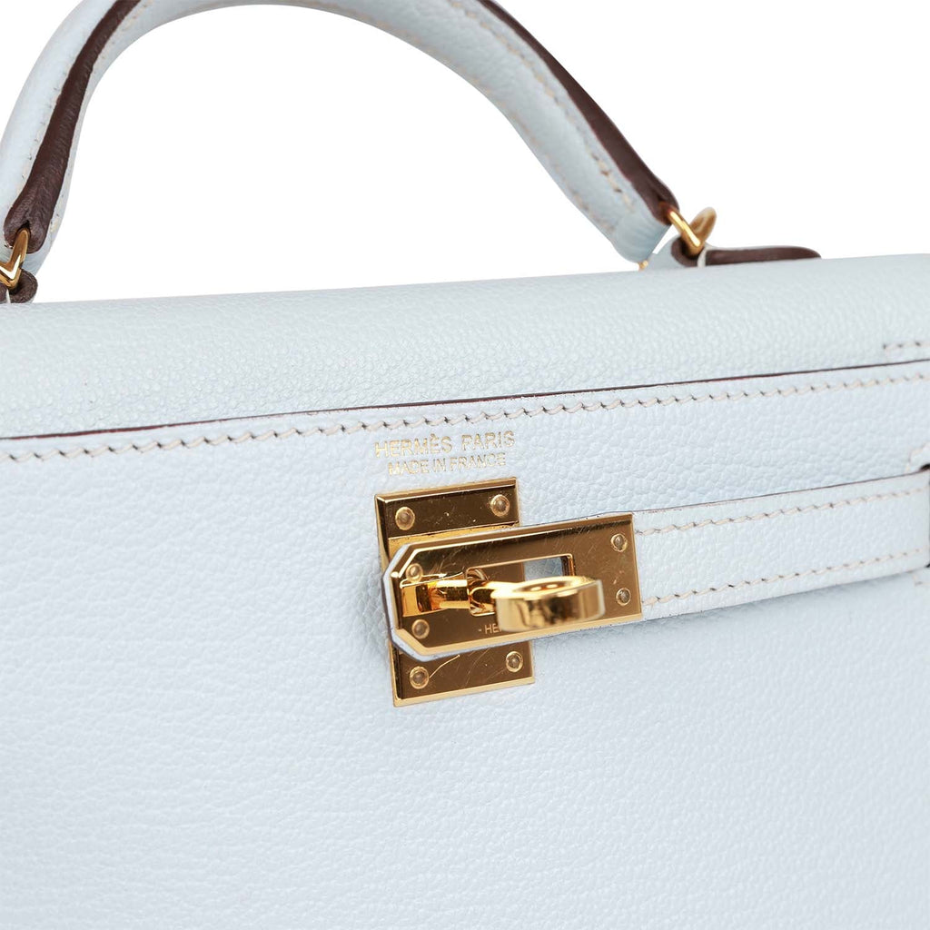 Pre-owned Hermes Kelly Sellier 20 Bleu Brume Chevre Gold Hardware