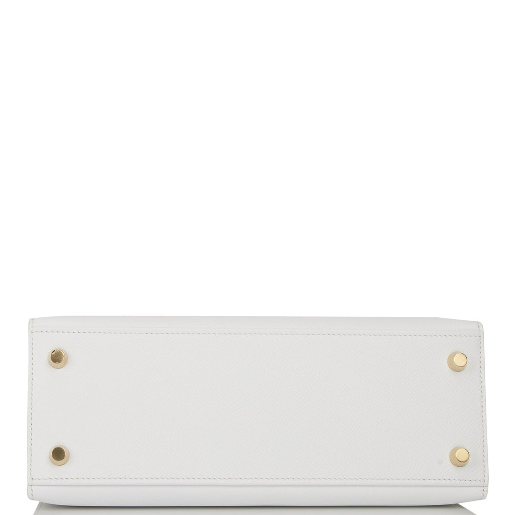 Hermes Special Order (HSS) Kelly Sellier 25 White Verso Epsom Brushed Gold Hardware