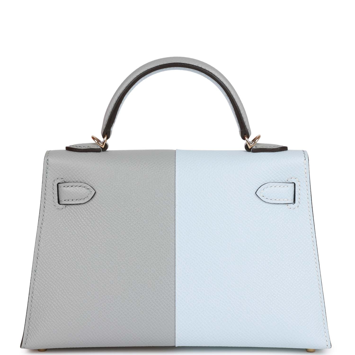 Hermes Special Order (HSS) Kelly Sellier 20 Casaque Bleu Brume and Gris Meyer Epsom Permabrass Hardware