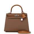 Hermes Kelly Sellier 25 Tri-Color Etoupe, Alezan and Biscuit Epsom Palladium Hardware