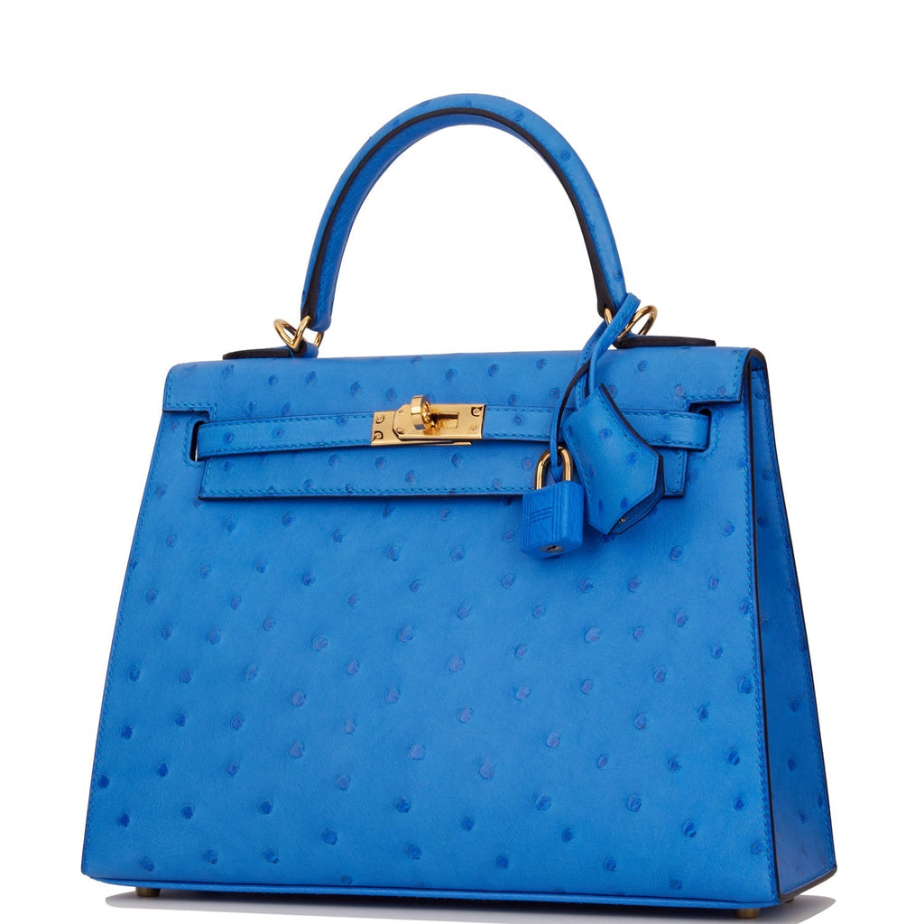 Hermes Kelly Sellier 25 Bleuet Ostrich Gold Hardware - Payment 1 for VG