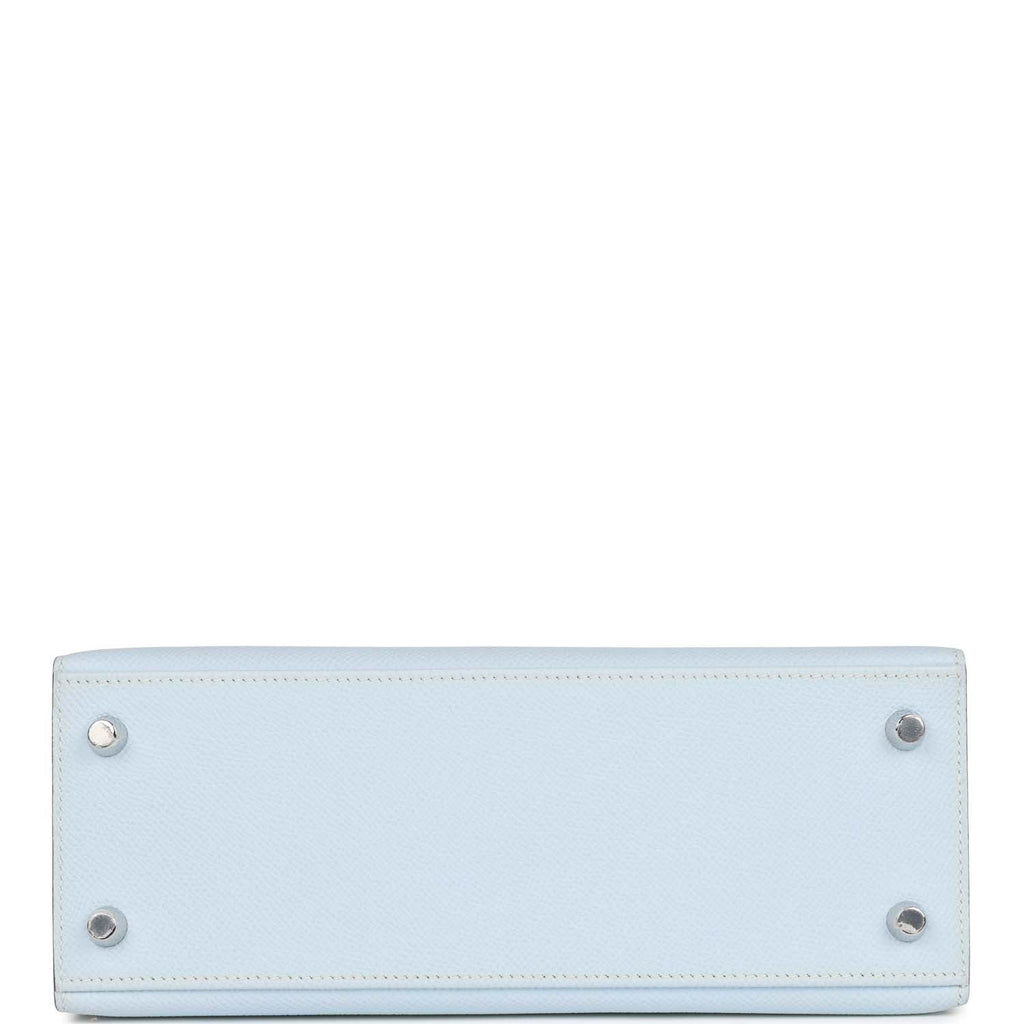 Pre-owned Hermes Kelly Sellier 25 Bleu Brume Epsom Palladium Hardware