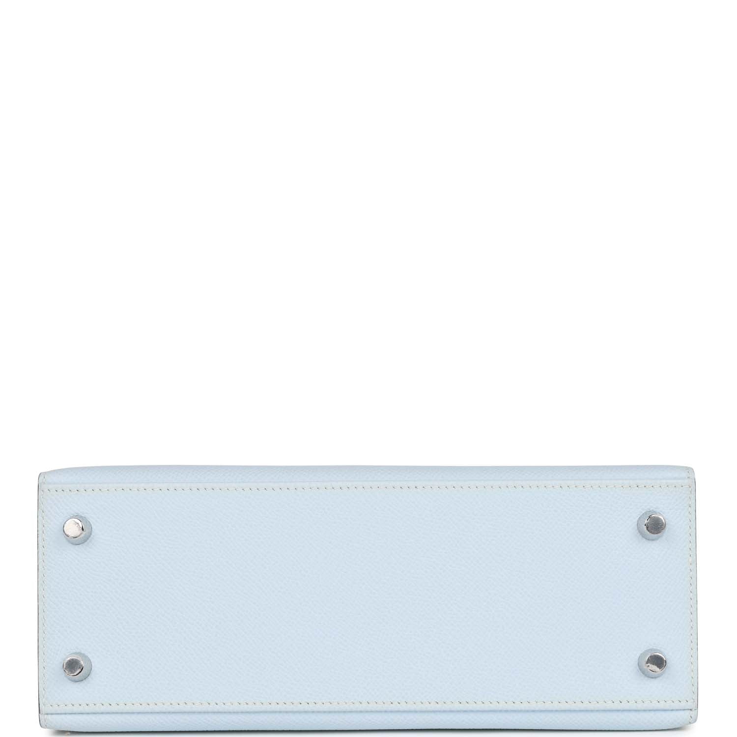 Pre-owned Hermes Kelly Sellier 25 Bleu Brume Epsom Palladium Hardware