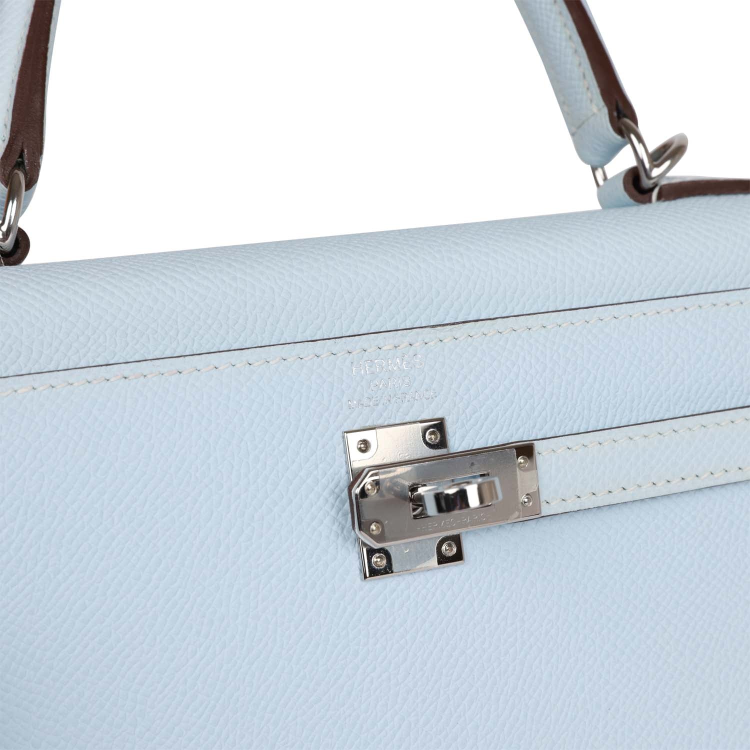 Pre-owned Hermes Kelly Sellier 25 Bleu Brume Epsom Palladium Hardware