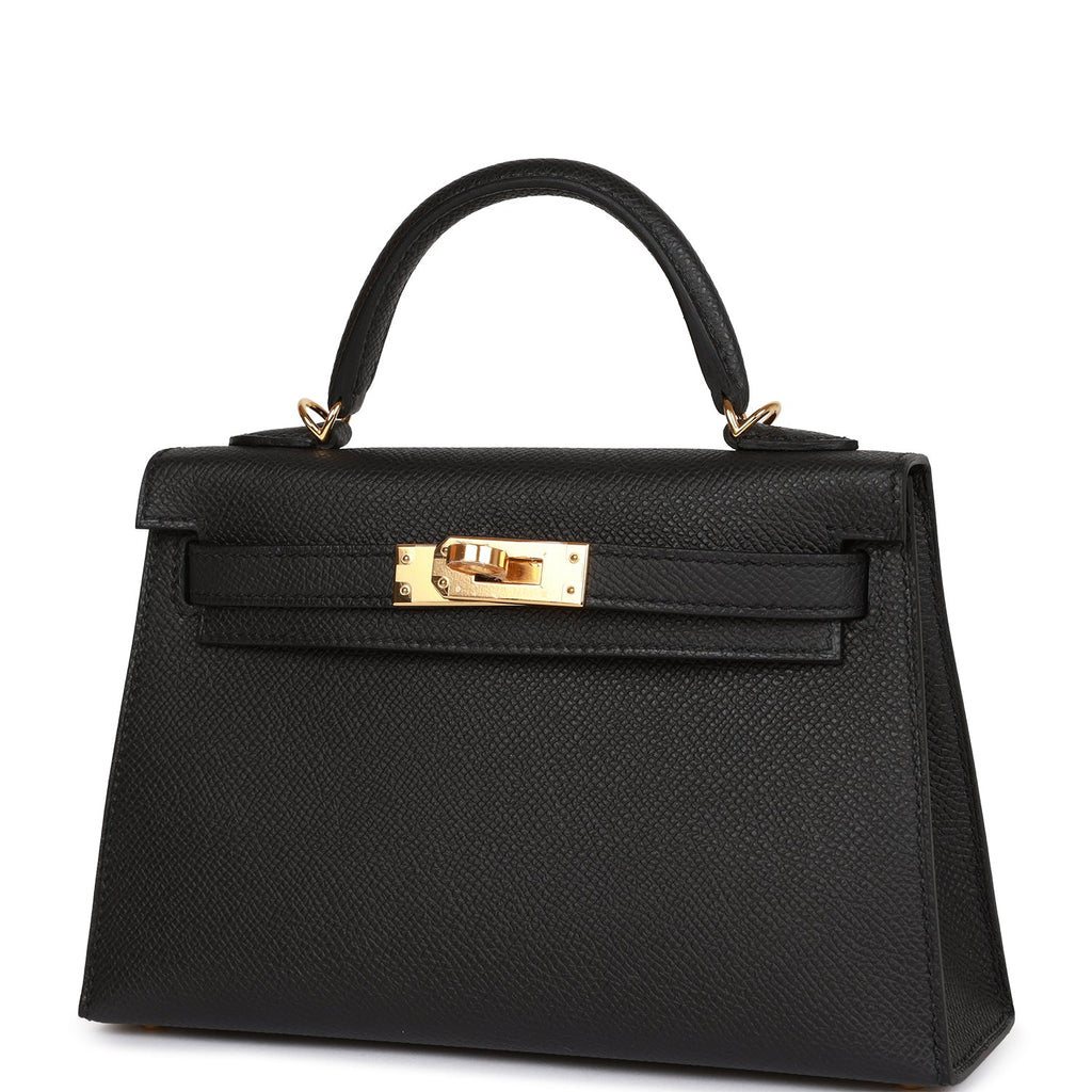 Hermes Kelly Sellier 20 Black Epsom Gold Hardware