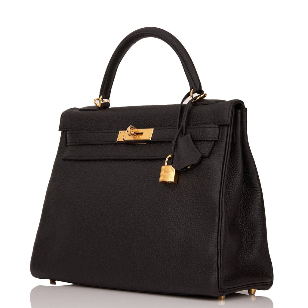 Hermes Kelly Retourne 32 Black Togo Gold Hardware
