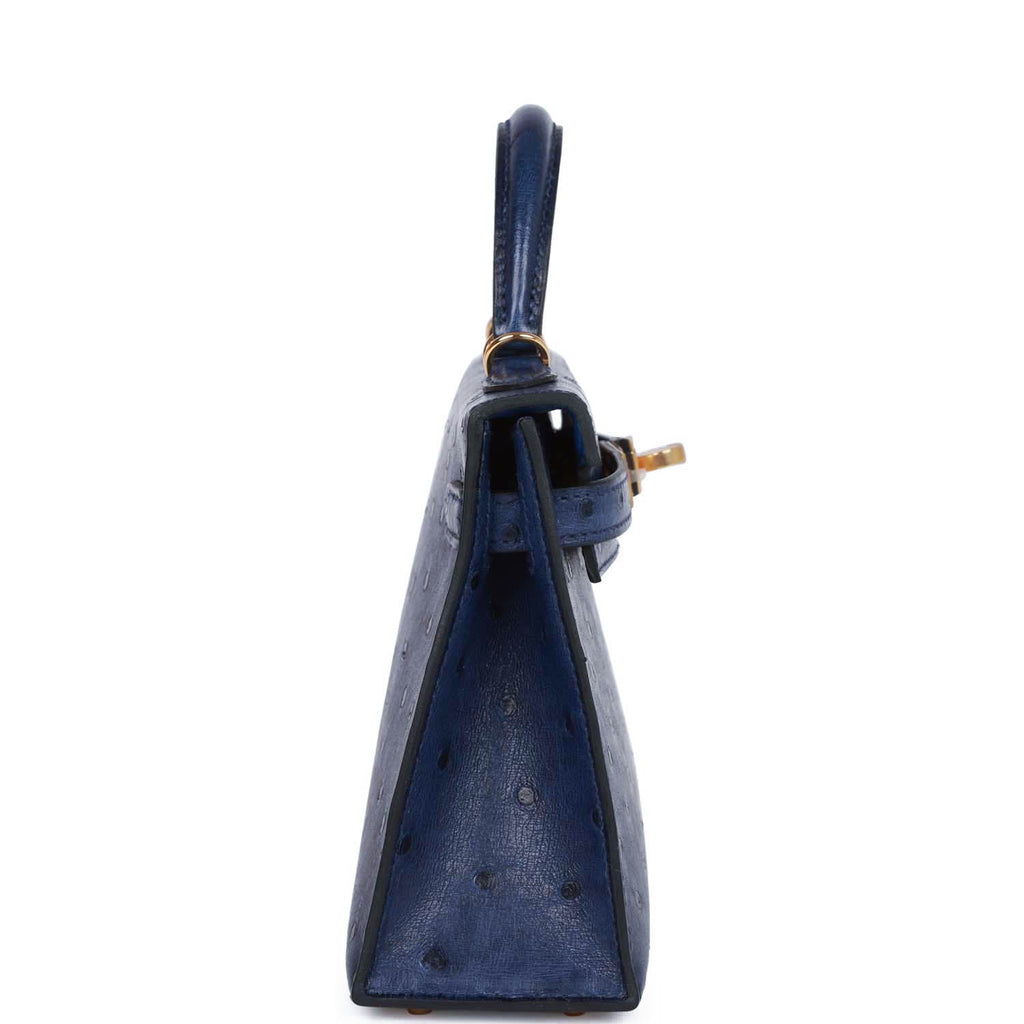 Hermes Kelly 20 Bleu Saphir Ostrich Gold Hardware