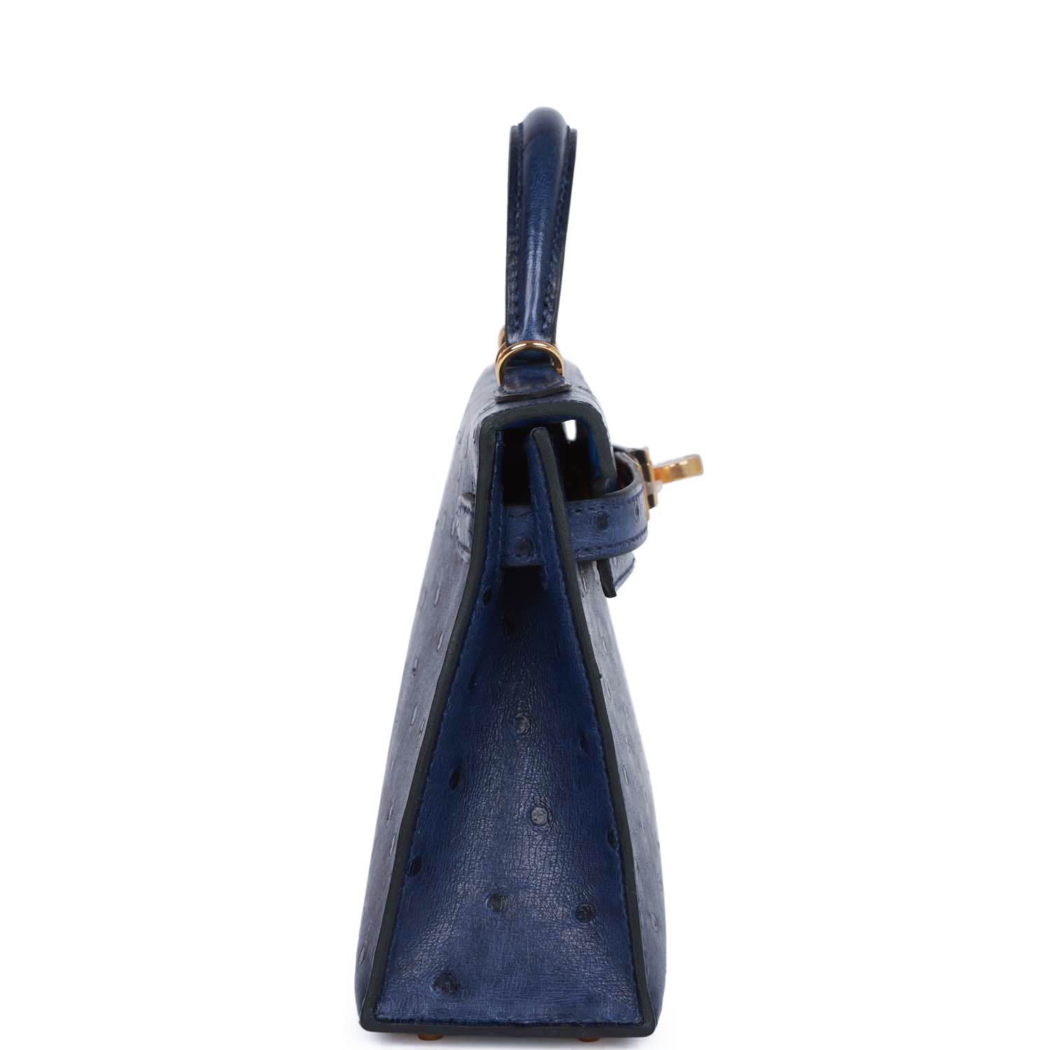 Hermes Kelly 20 Bleu Saphir Ostrich Gold Hardware