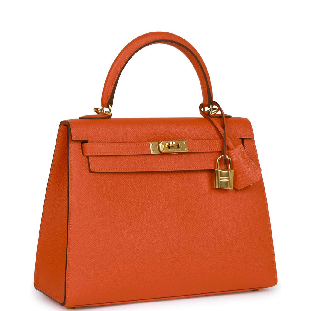 Pre-owned Hermes Kelly Sellier 25 Feu Epsom Gold Hardware