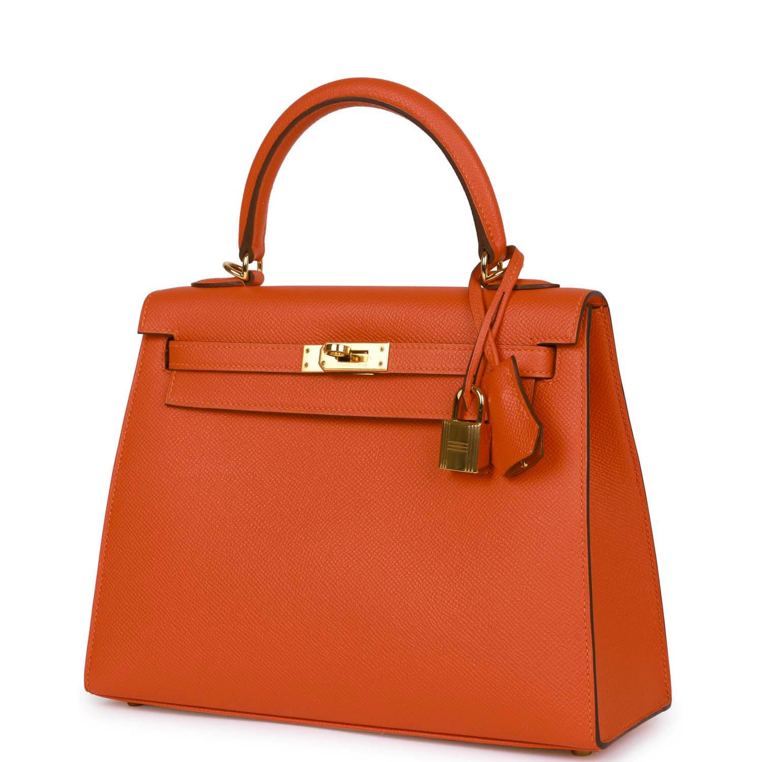 Pre-owned Hermes Kelly Sellier 25 Feu Epsom Gold Hardware