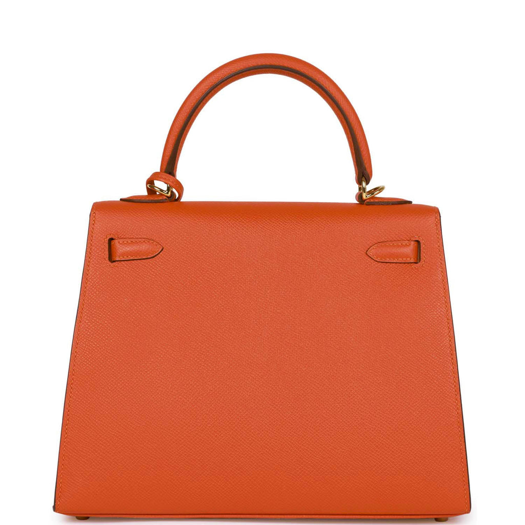 Pre-owned Hermes Kelly Sellier 25 Feu Epsom Gold Hardware
