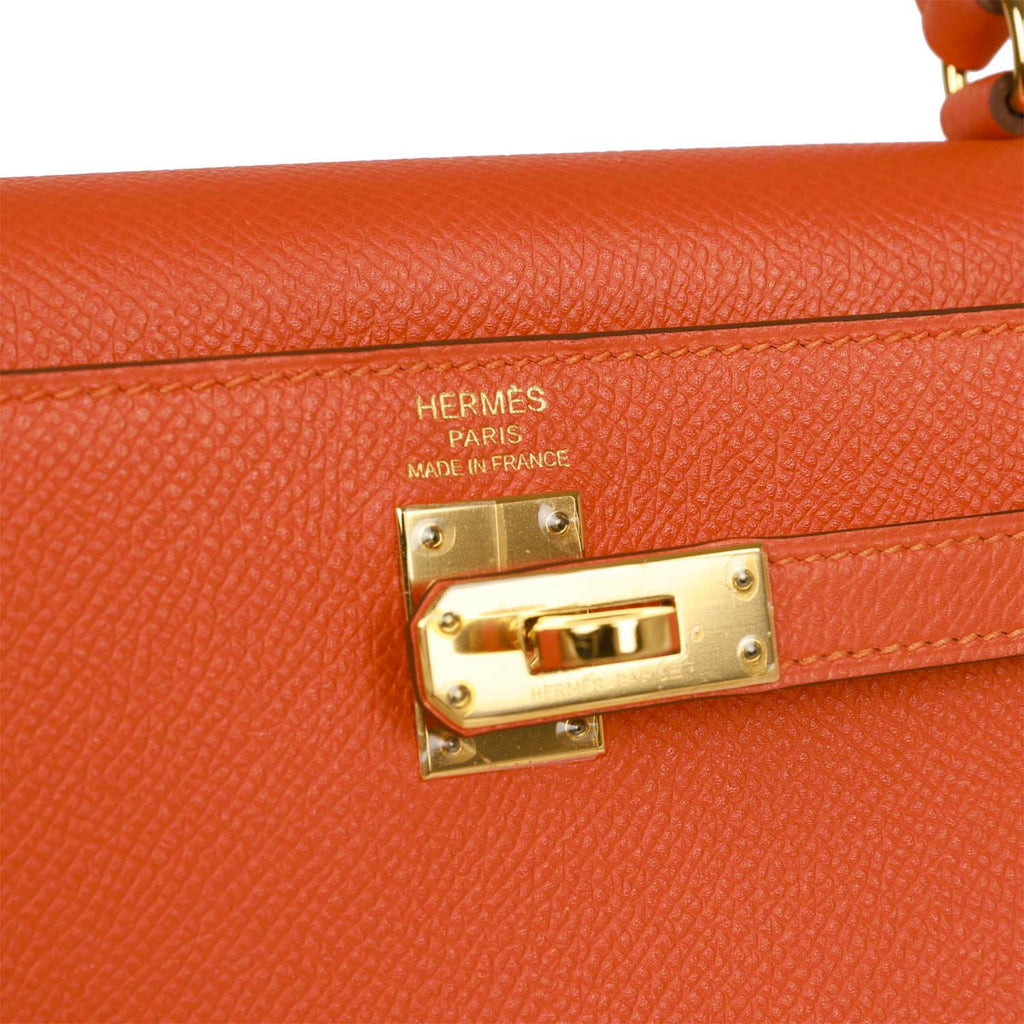 Pre-owned Hermes Kelly Sellier 25 Feu Epsom Gold Hardware