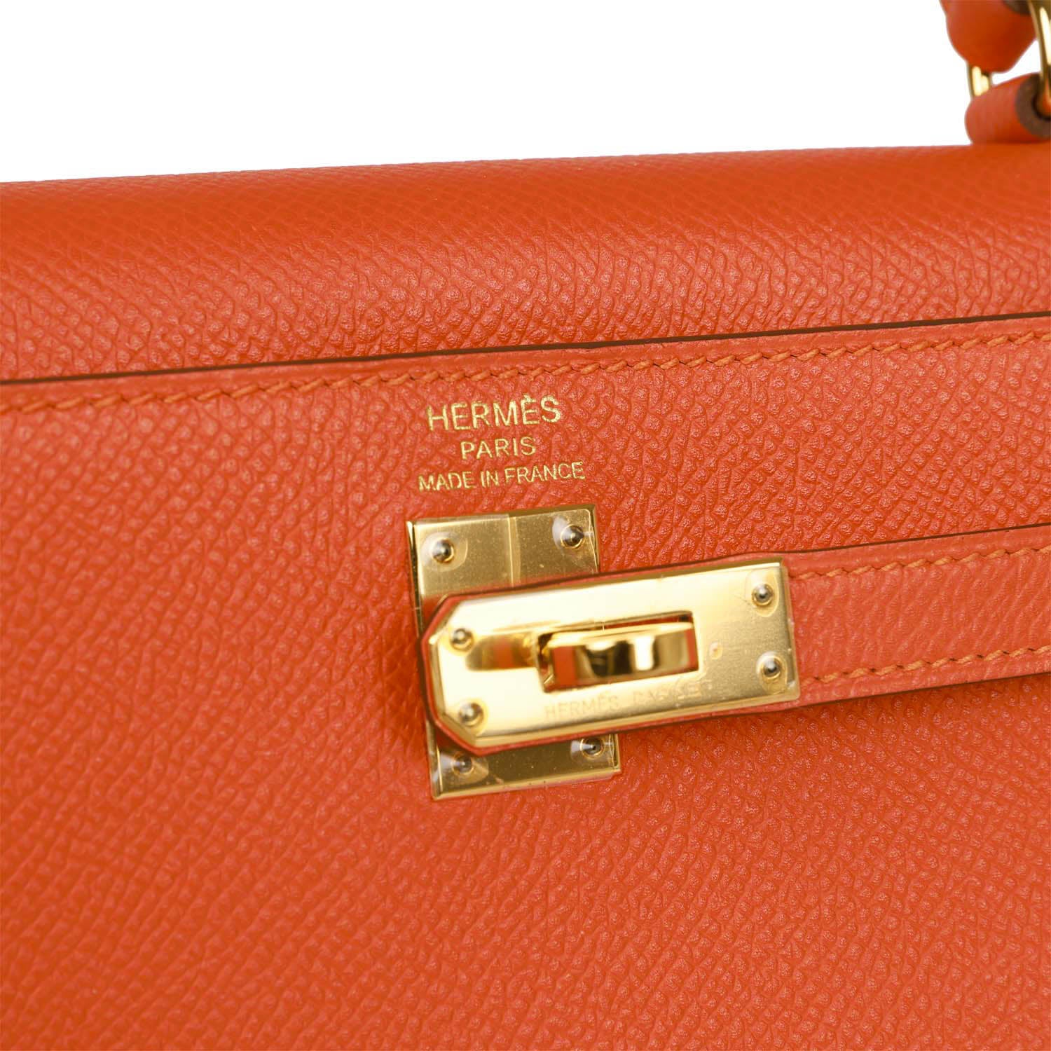 Pre-owned Hermes Kelly Sellier 25 Feu Epsom Gold Hardware