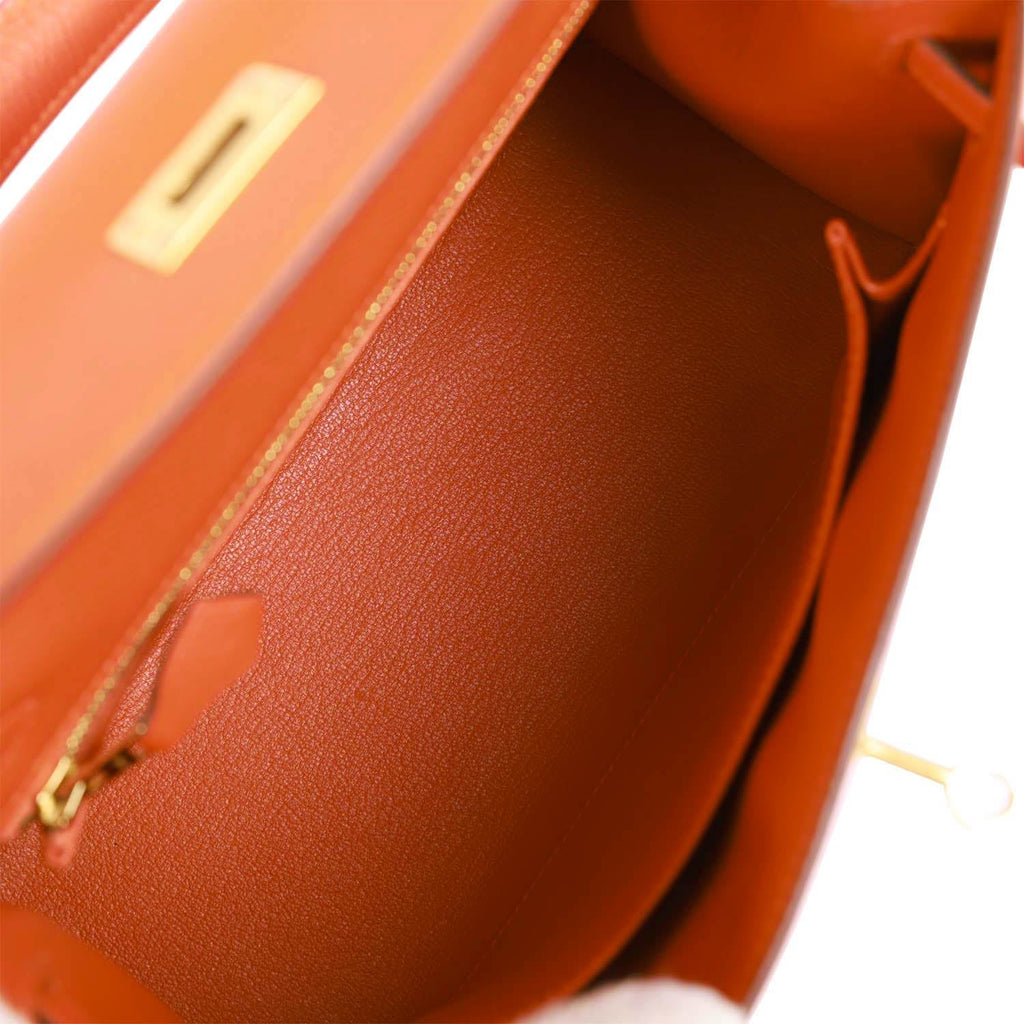 Pre-owned Hermes Kelly Sellier 25 Feu Epsom Gold Hardware