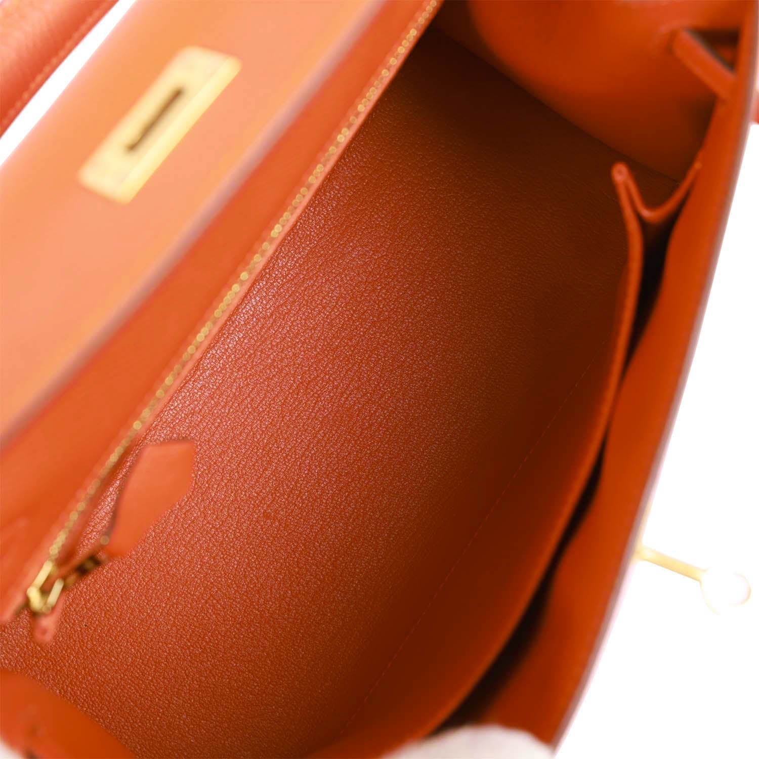 Pre-owned Hermes Kelly Sellier 25 Feu Epsom Gold Hardware