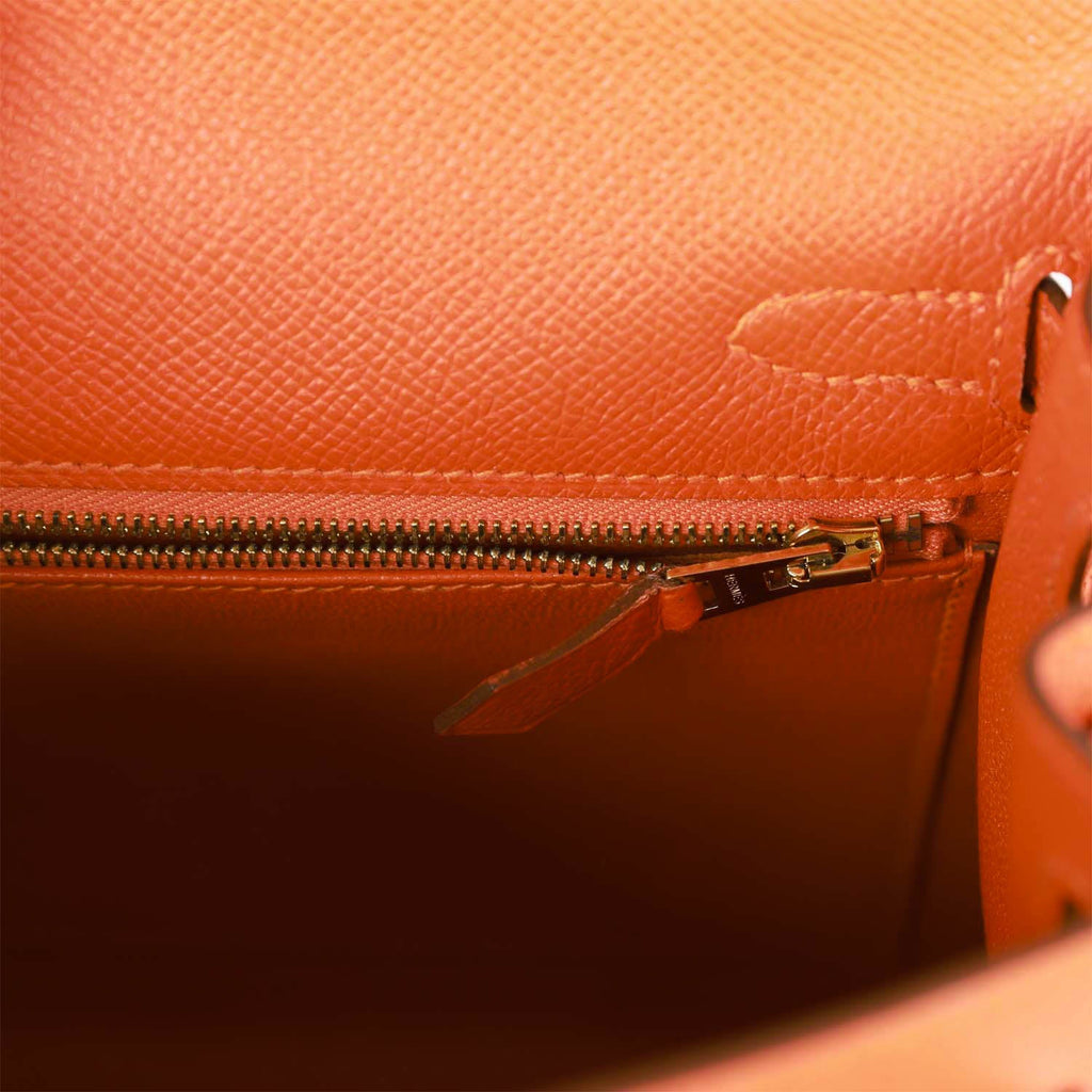 Pre-owned Hermes Kelly Sellier 25 Feu Epsom Gold Hardware