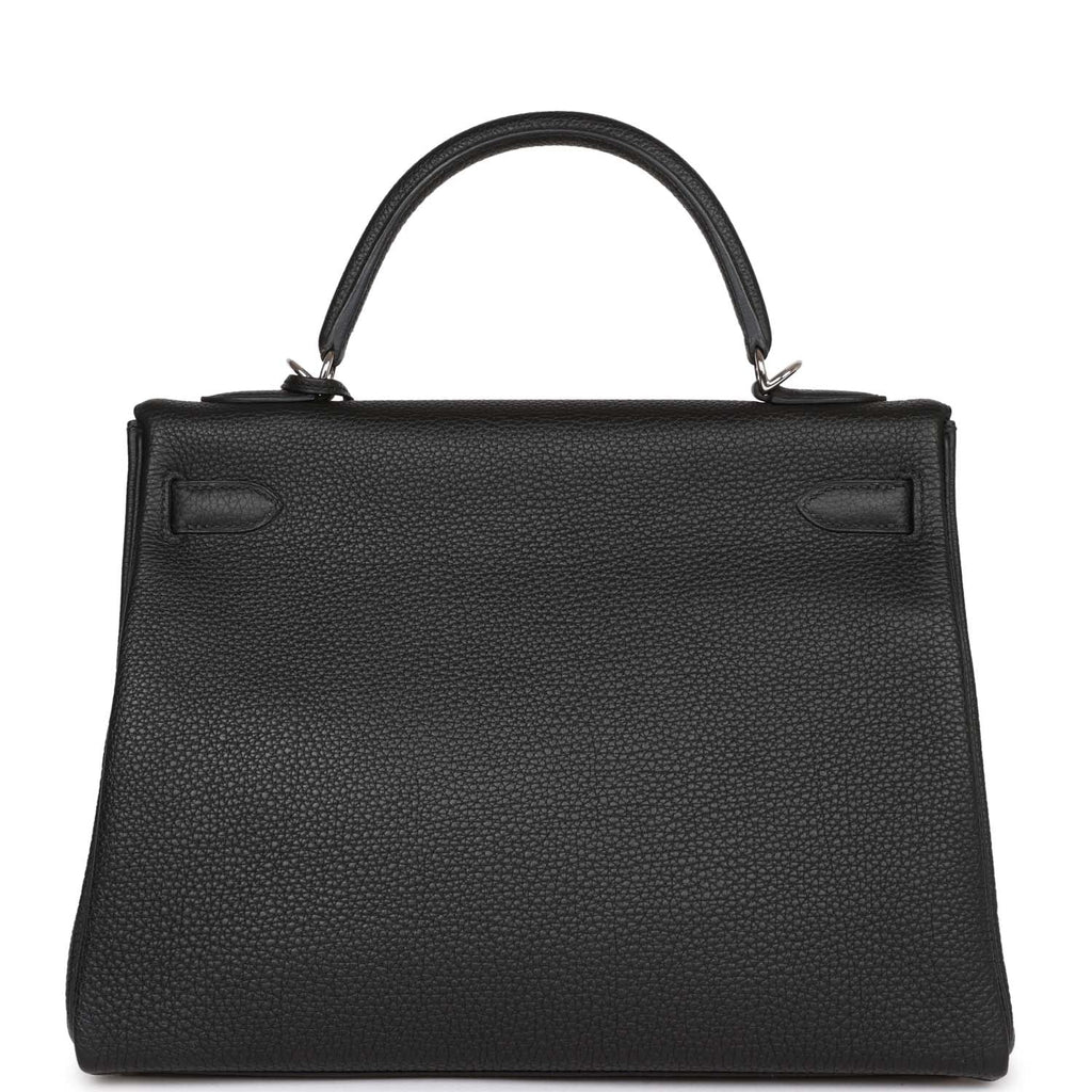 Pre-owned Hermes Kelly Retourne 32 Black Togo Palladium Hardware