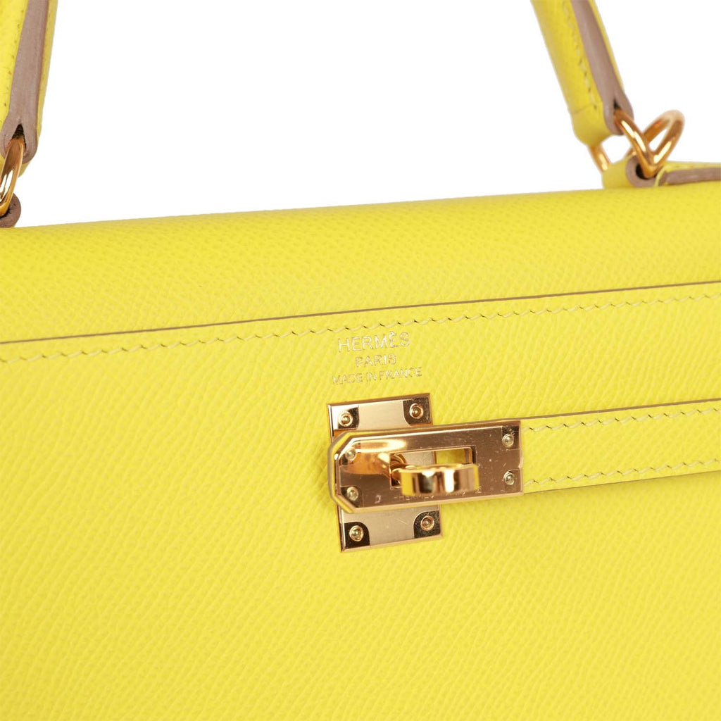 Pre-owned Hermes Kelly 25 Lime Epsom Gold Hardware