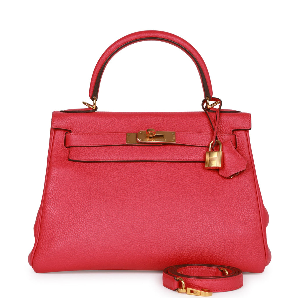 Pre-owned Hermes Kelly Retourne 28 Rose Extreme Clemence Gold Hardware