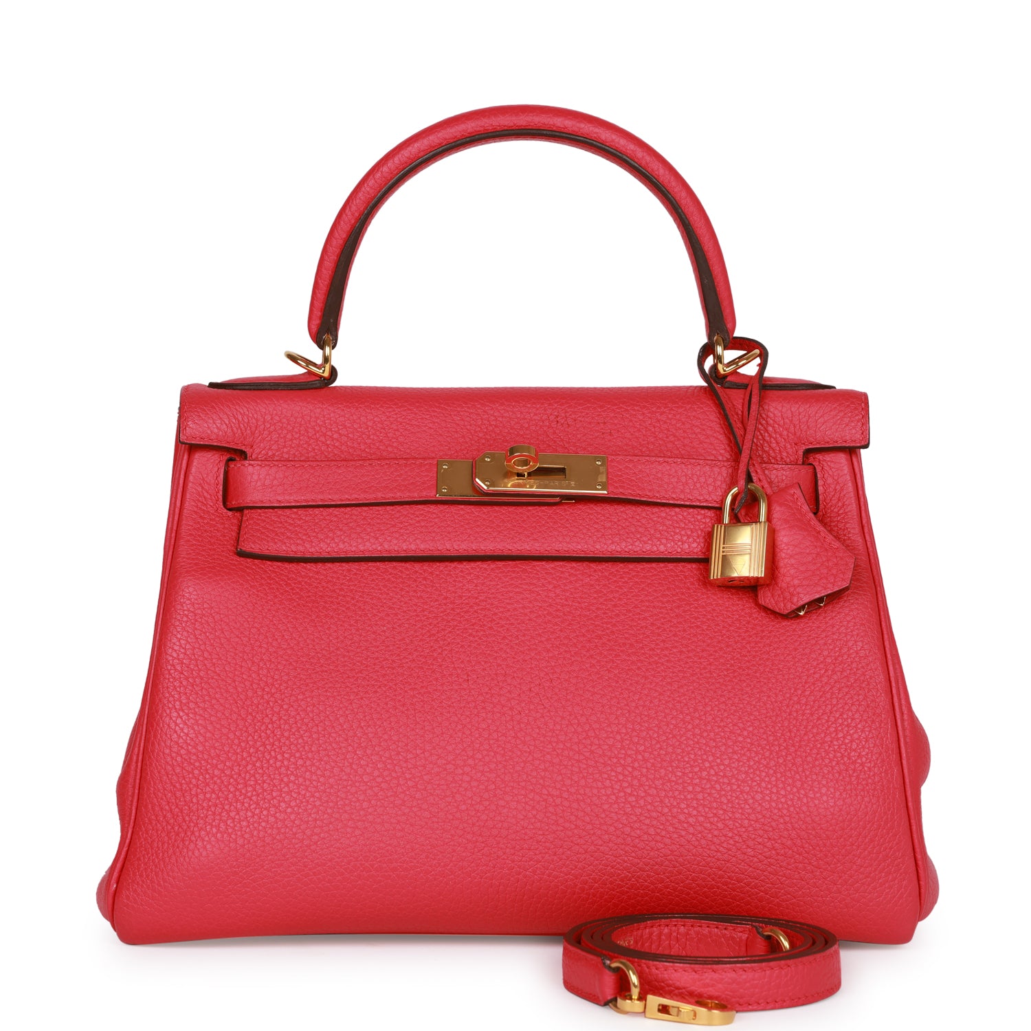 Pre-owned Hermes Kelly Retourne 28 Rose Extreme Clemence Gold Hardware