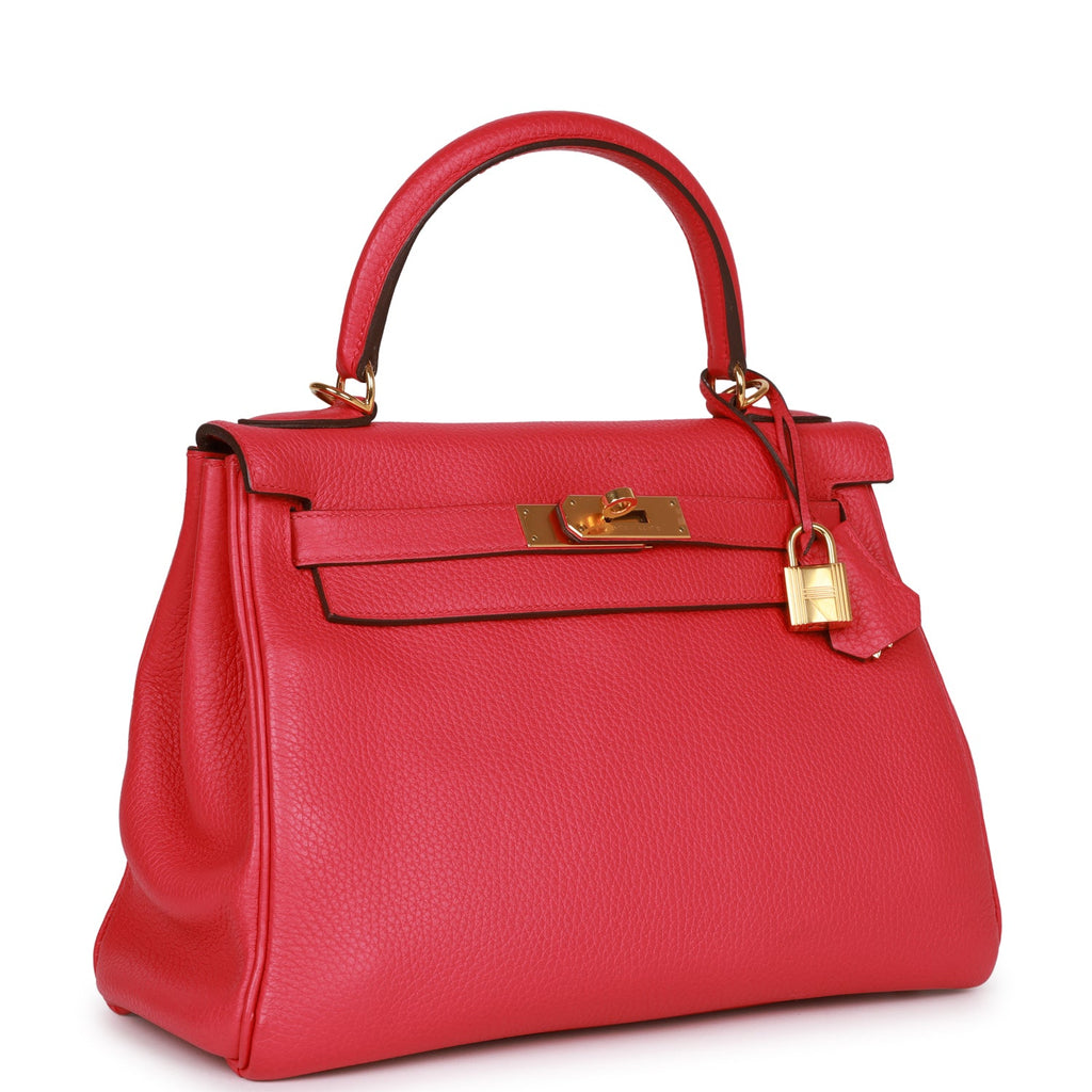 Pre-owned Hermes Kelly Retourne 28 Rose Extreme Clemence Gold Hardware