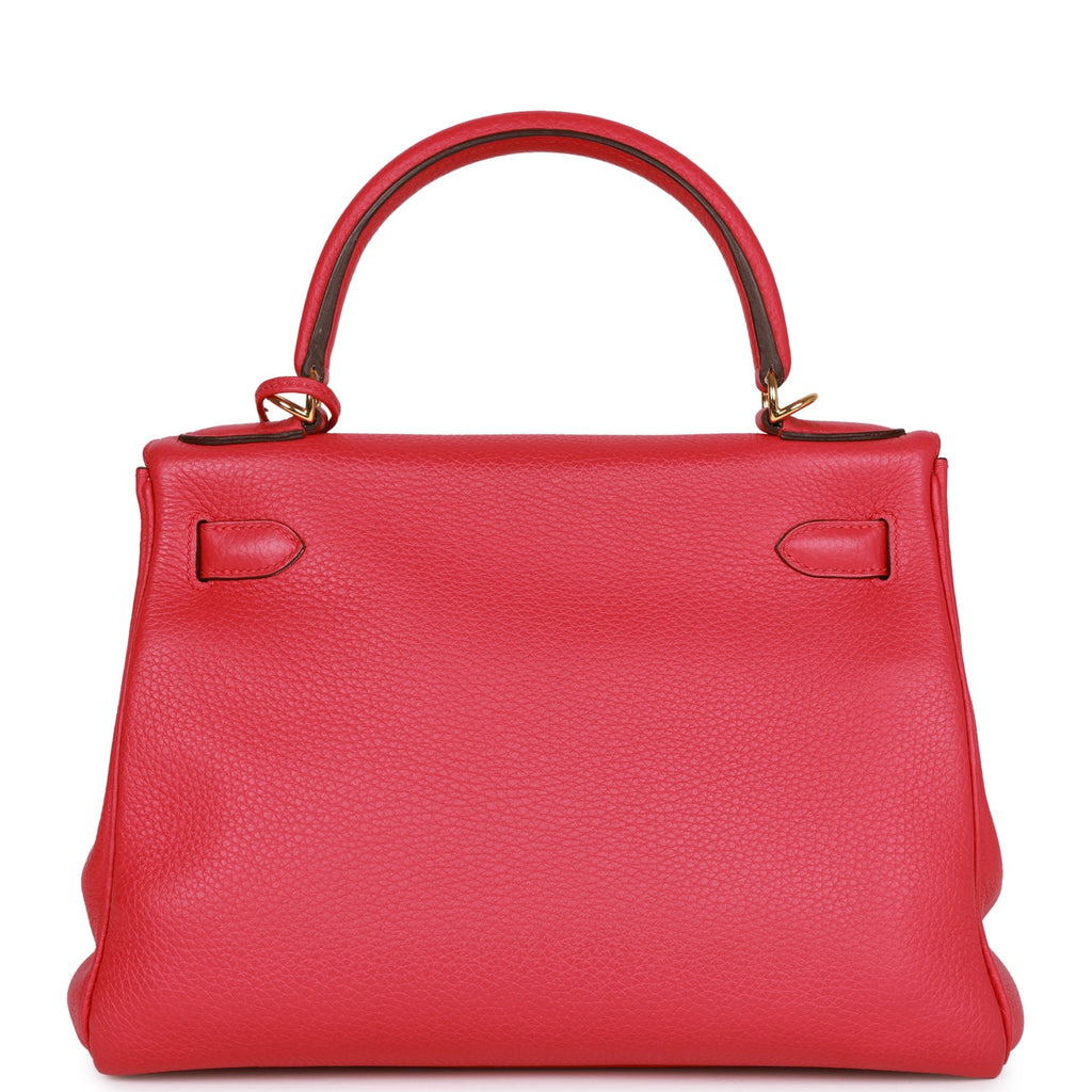 Pre-owned Hermes Kelly Retourne 28 Rose Extreme Clemence Gold Hardware