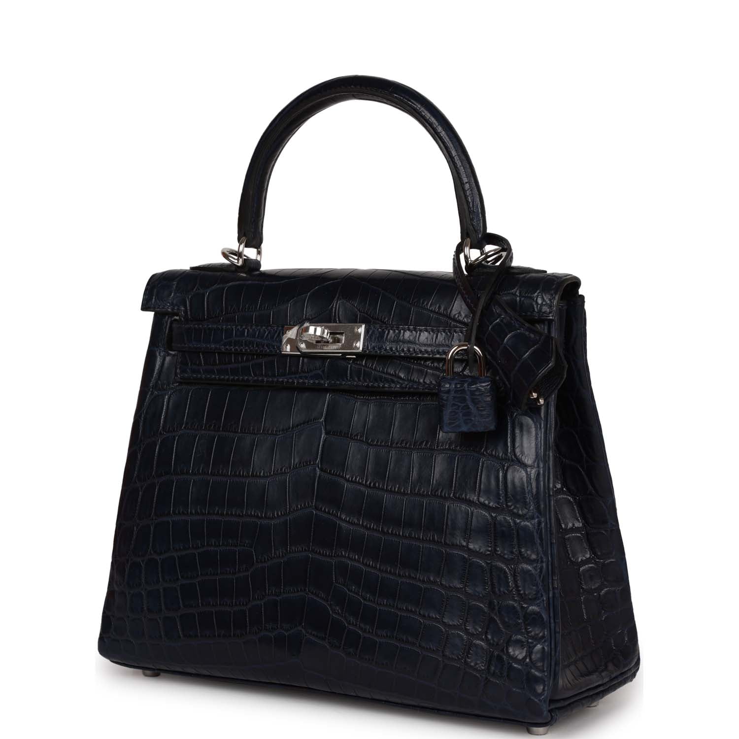 Hermes Kelly Retourne 25 Bleu Indigo Matte Niloticus Crocodile Palladium Hardware