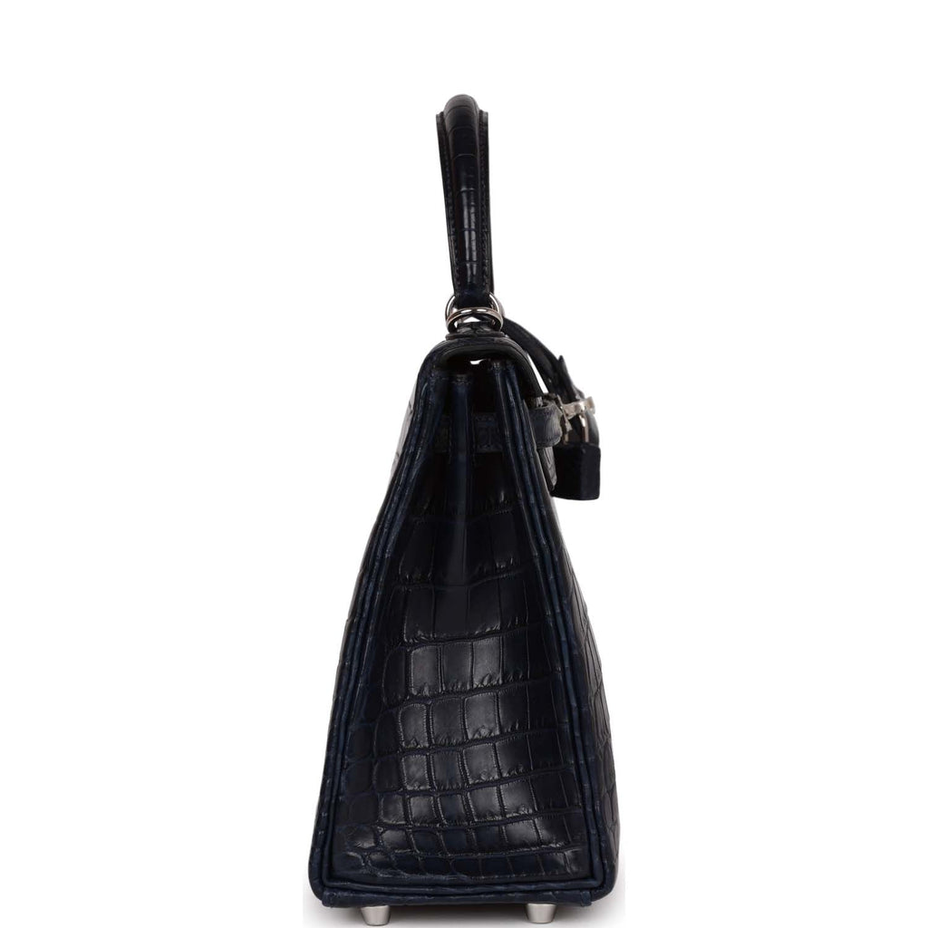 Hermes Kelly Retourne 25 Bleu Indigo Matte Niloticus Crocodile Palladium Hardware