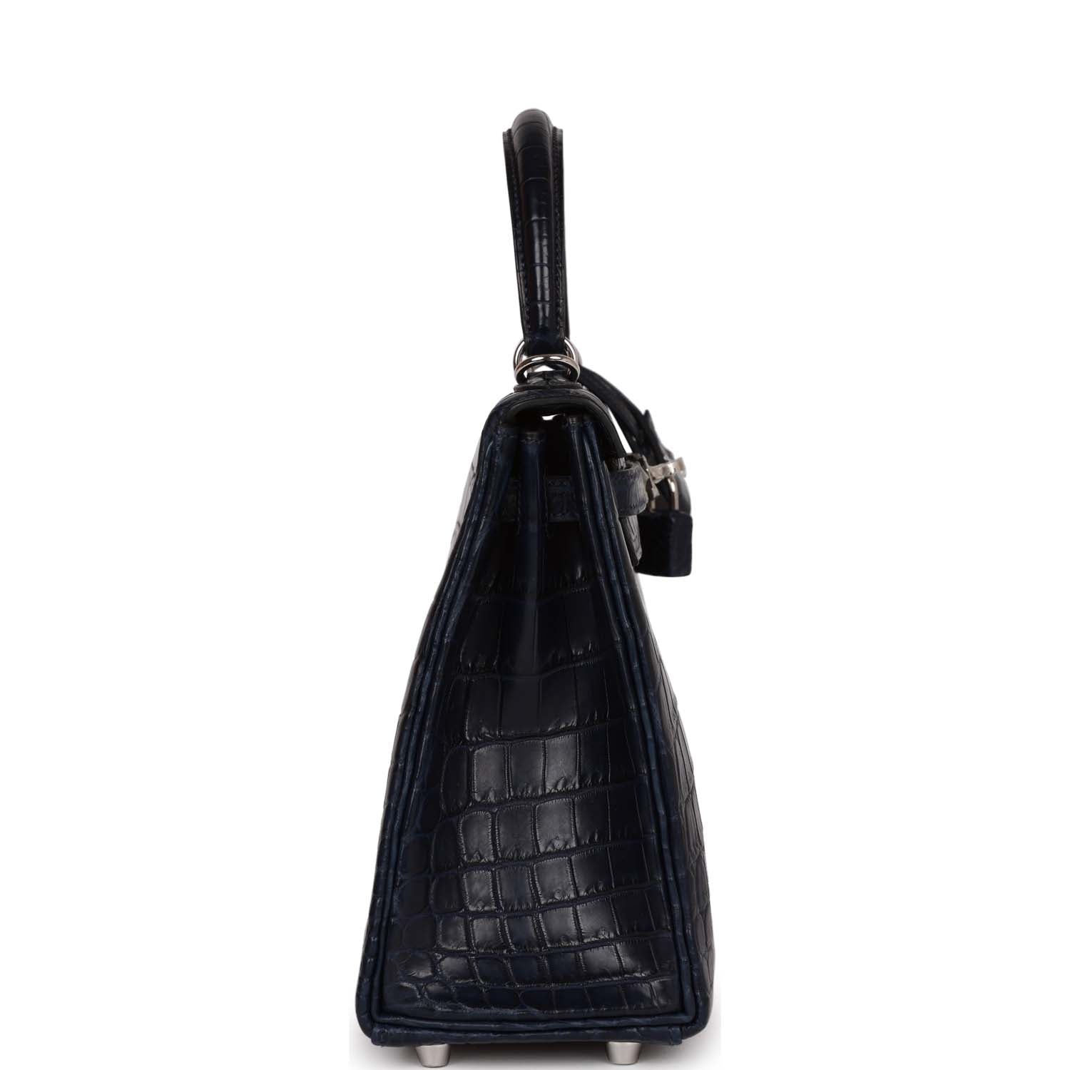 Hermes Kelly Retourne 25 Bleu Indigo Matte Niloticus Crocodile Palladium Hardware