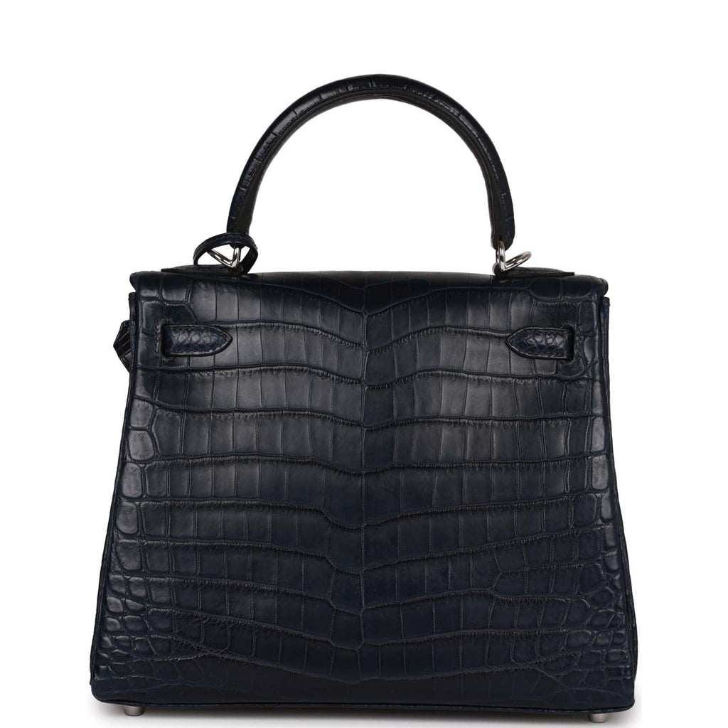 Hermes Kelly Retourne 25 Bleu Indigo Matte Niloticus Crocodile Palladium Hardware