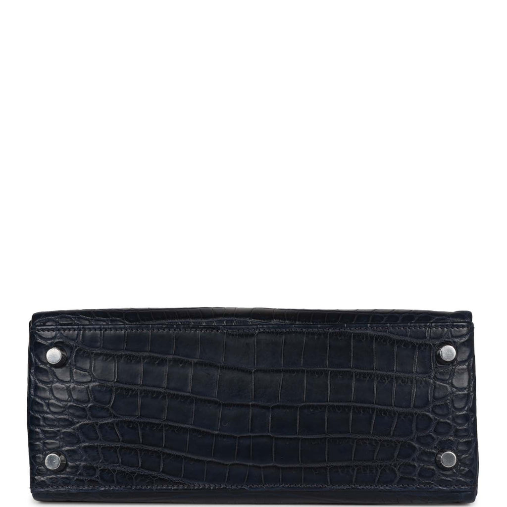 Hermes Kelly Retourne 25 Bleu Indigo Matte Niloticus Crocodile Palladium Hardware