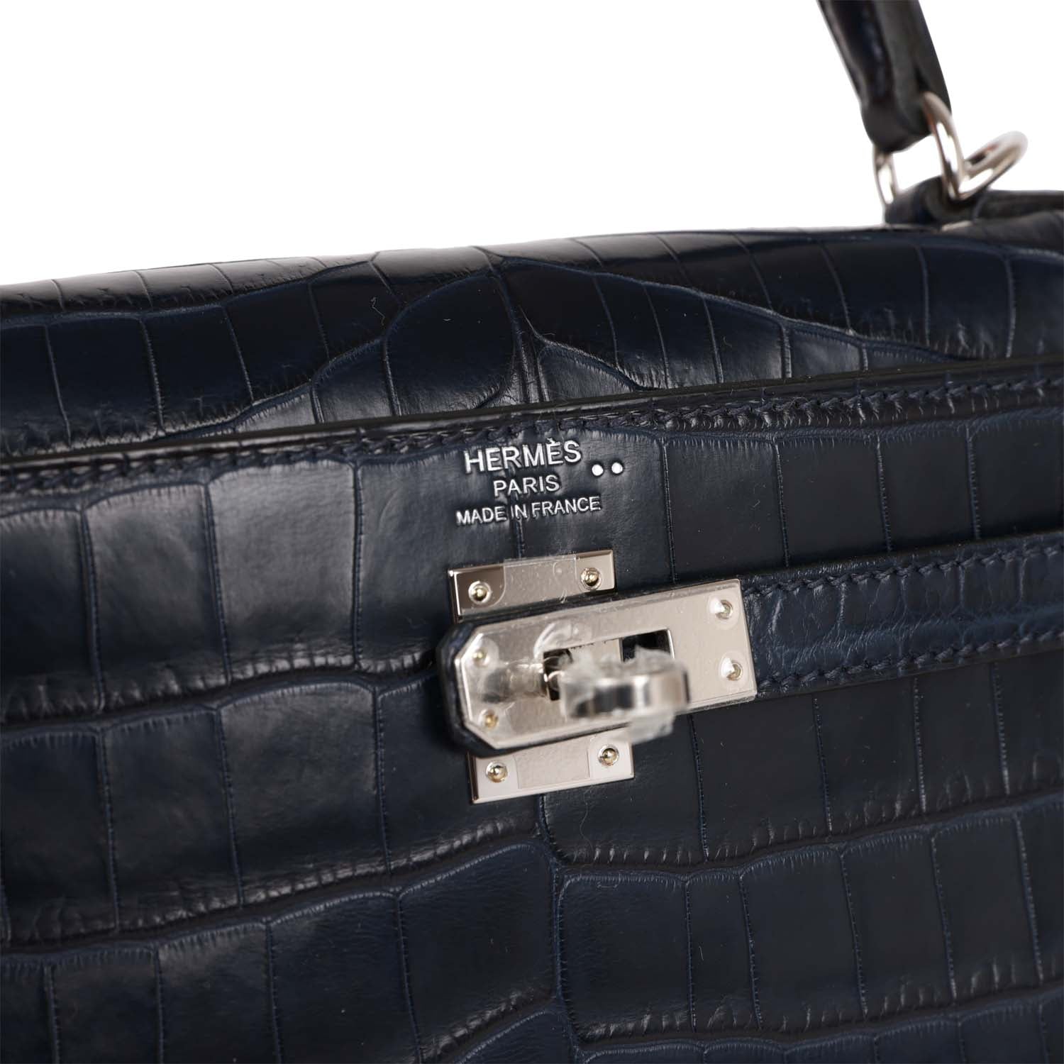 Hermes Kelly Retourne 25 Bleu Indigo Matte Niloticus Crocodile Palladium Hardware
