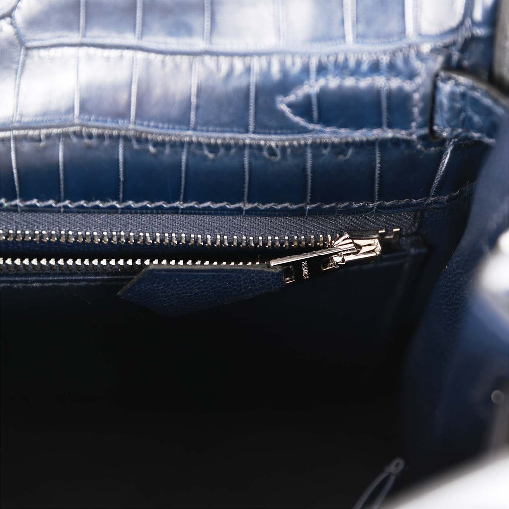 Hermes Kelly Retourne 25 Bleu Indigo Matte Niloticus Crocodile Palladium Hardware