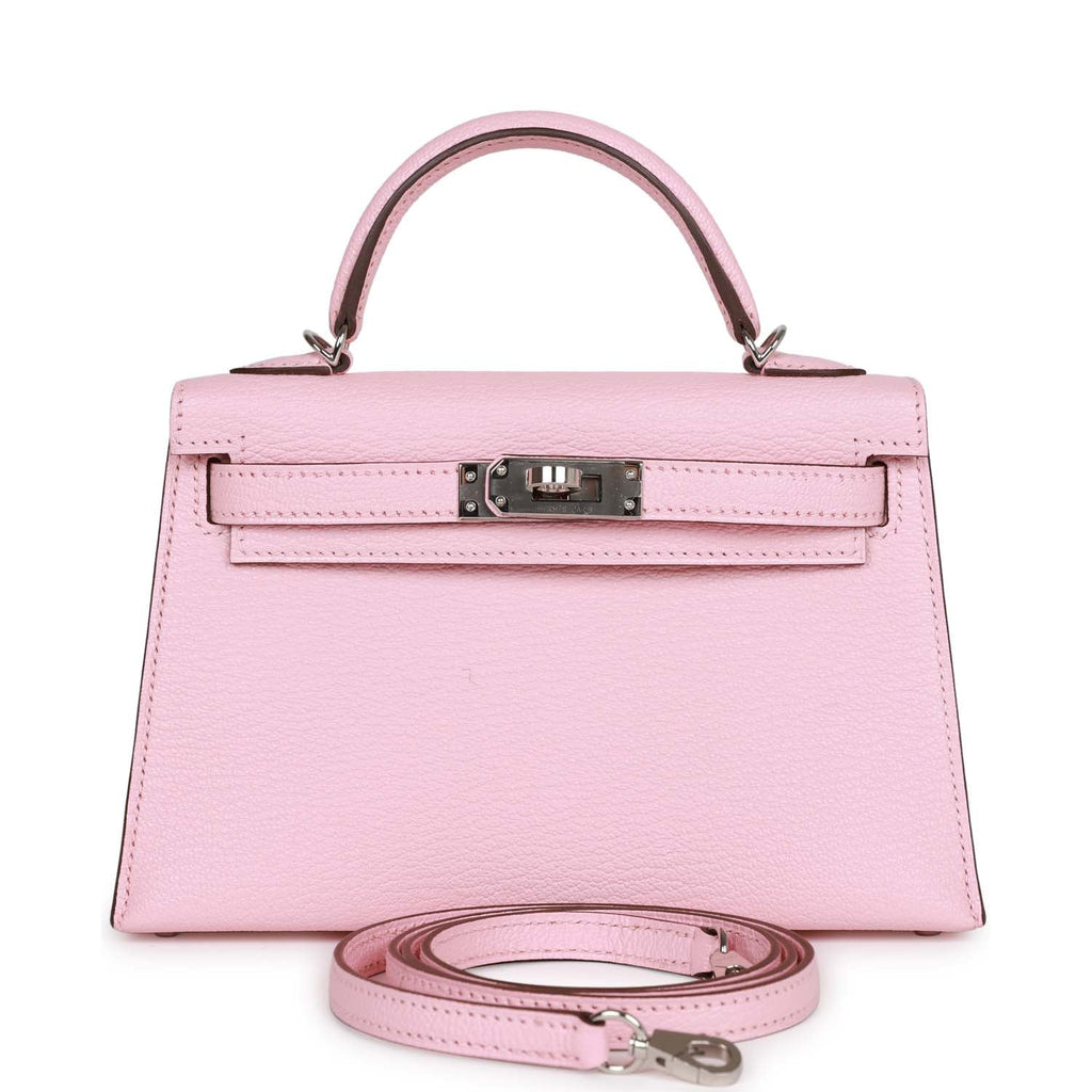 d Hermes Kelly Sellier 20 Rose Sakura Chevre Palladium Hardware