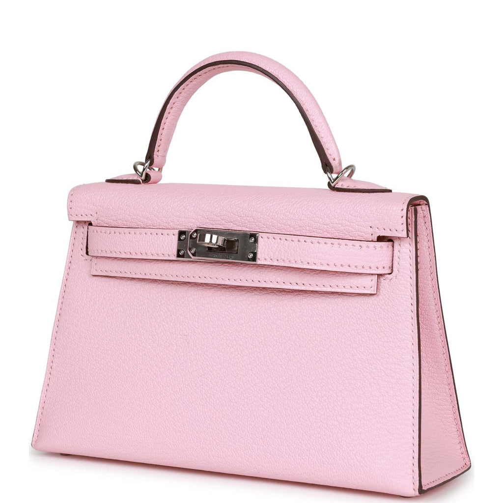 d Hermes Kelly Sellier 20 Rose Sakura Chevre Palladium Hardware
