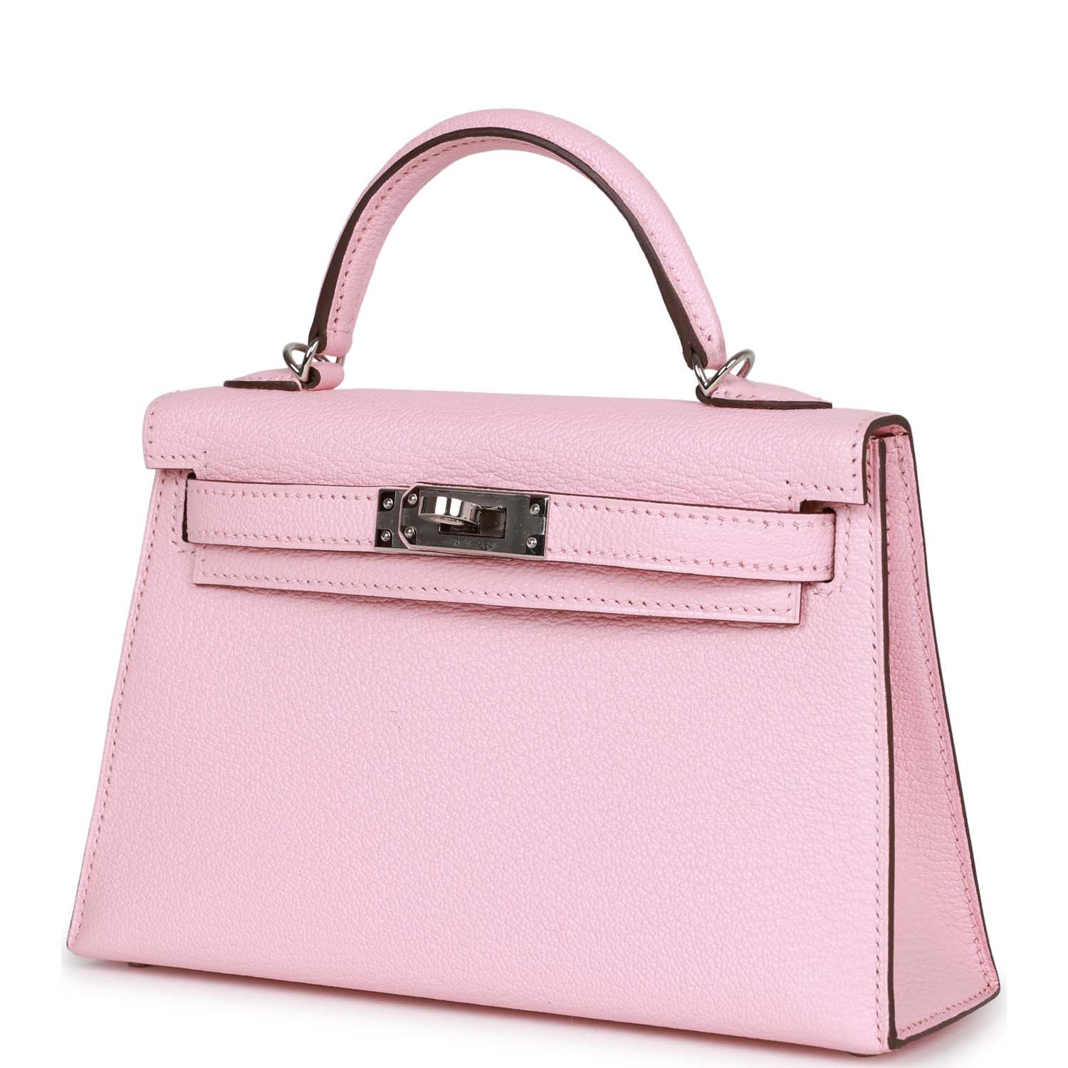 d Hermes Kelly Sellier 20 Rose Sakura Chevre Palladium Hardware