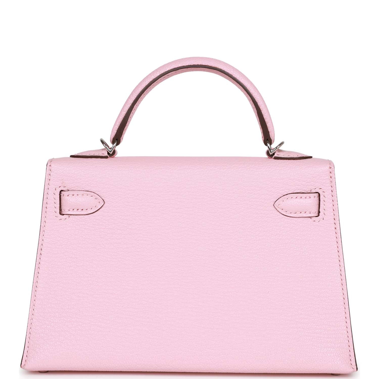 d Hermes Kelly Sellier 20 Rose Sakura Chevre Palladium Hardware