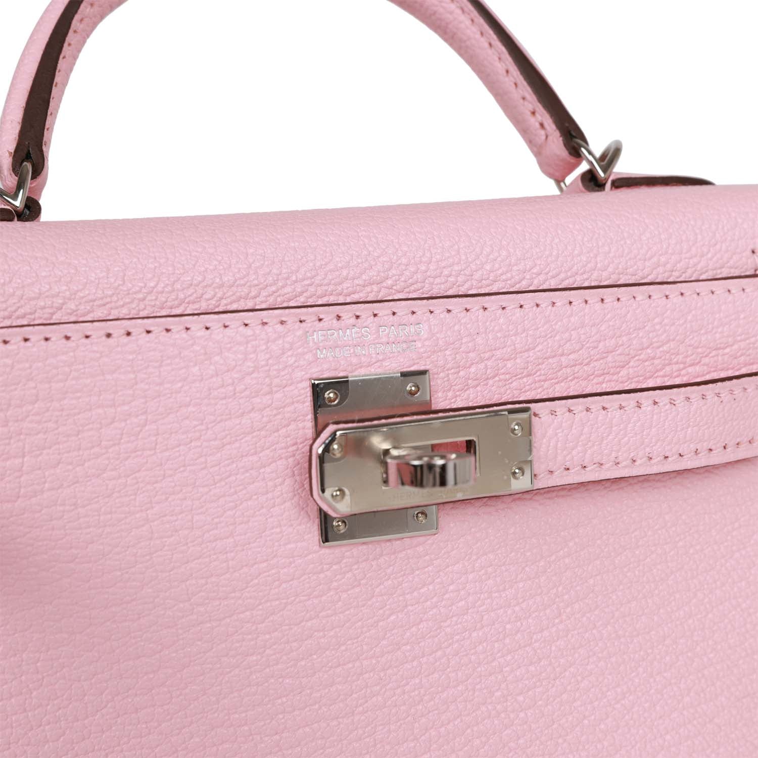 d Hermes Kelly Sellier 20 Rose Sakura Chevre Palladium Hardware