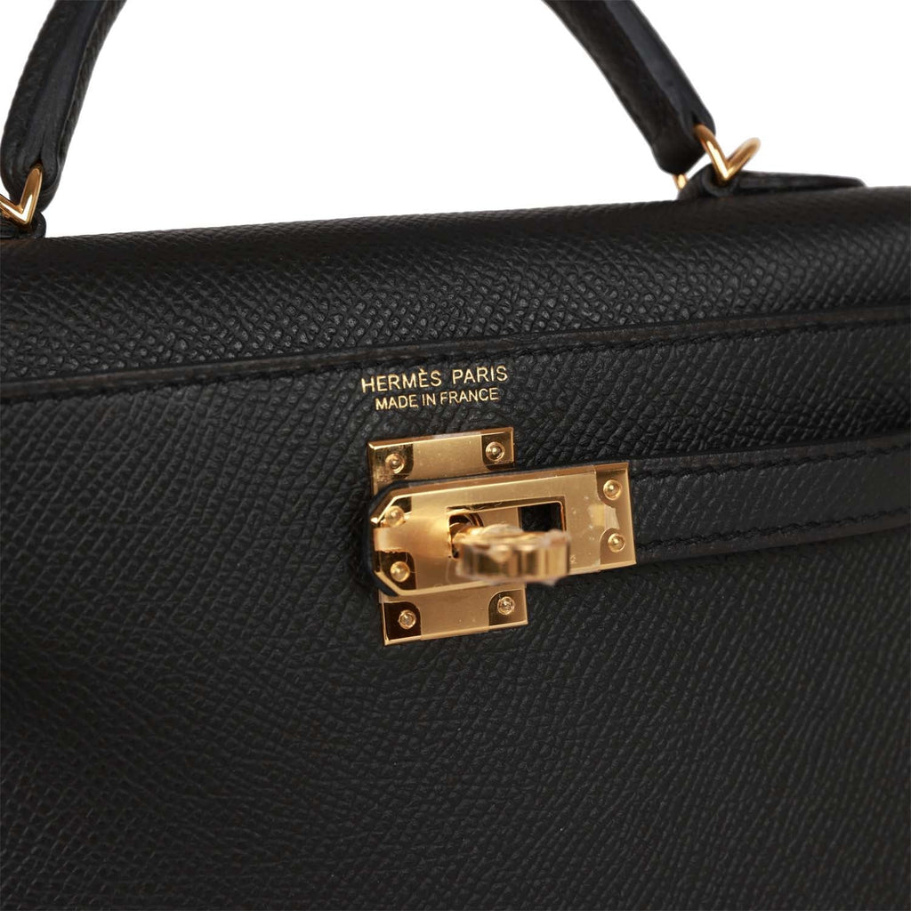 Hermes Kelly Sellier 20 Black Epsom Gold Hardware