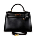 Vintage Hermes Kelly Sellier 32 Black Box Gold Hardware