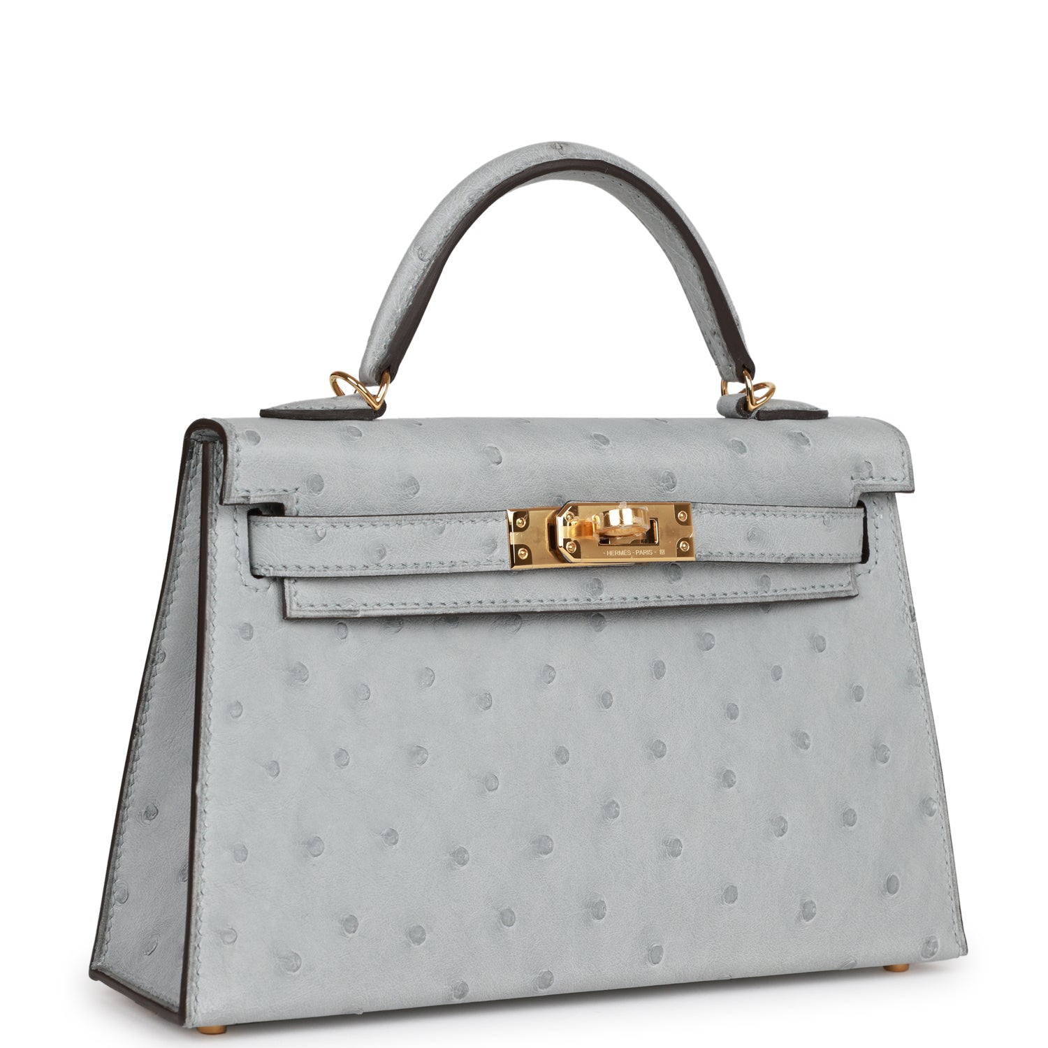 Hermes Kelly Sellier 20 Bleu Glacier Ostrich Gold Hardware